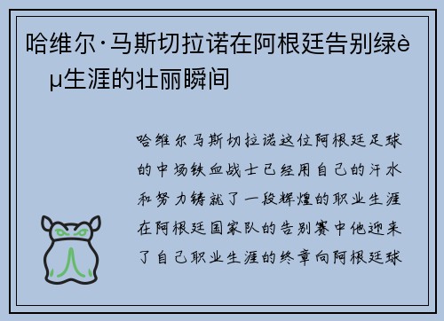 哈维尔·马斯切拉诺在阿根廷告别绿茵生涯的壮丽瞬间