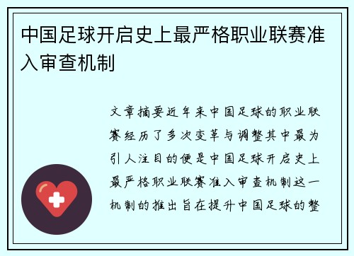 中国足球开启史上最严格职业联赛准入审查机制 中国足球开启史上最严格职业联赛准入审查机制
